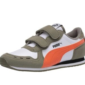 PUMA Cambana Racer Hook Kids Shoes in White and Orange SZ 13.5